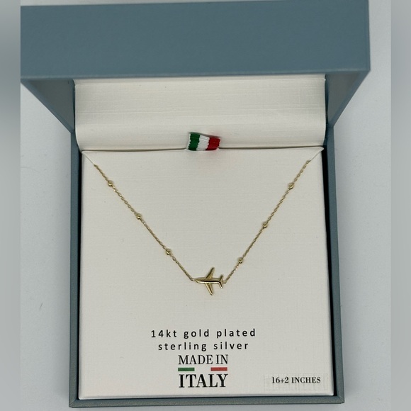NWT Mia Fiore 14kt Gold Plated Airplane Necklace - Picture 1 of 3